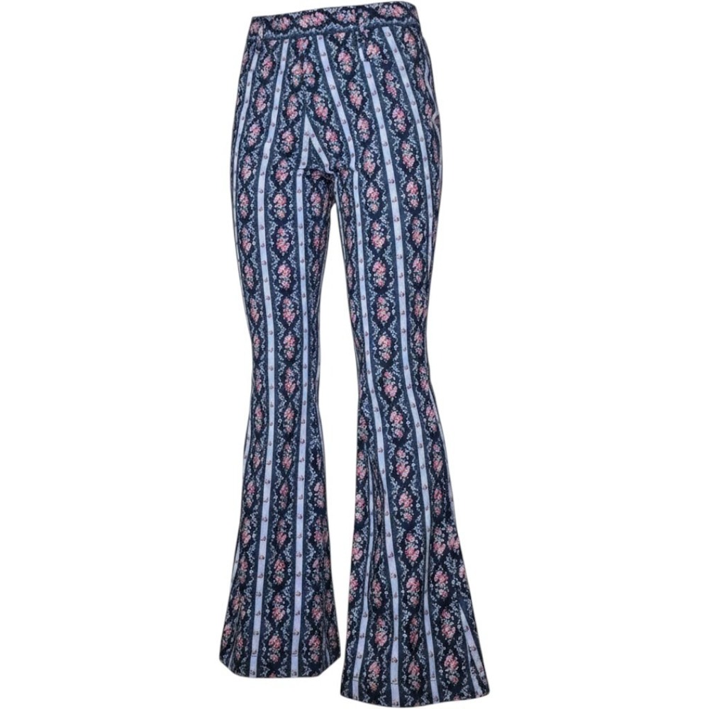 LoveShackFancy Boho Indie Floral Flare Pant Romantic Floral Stripe Sz 6 NWT $325